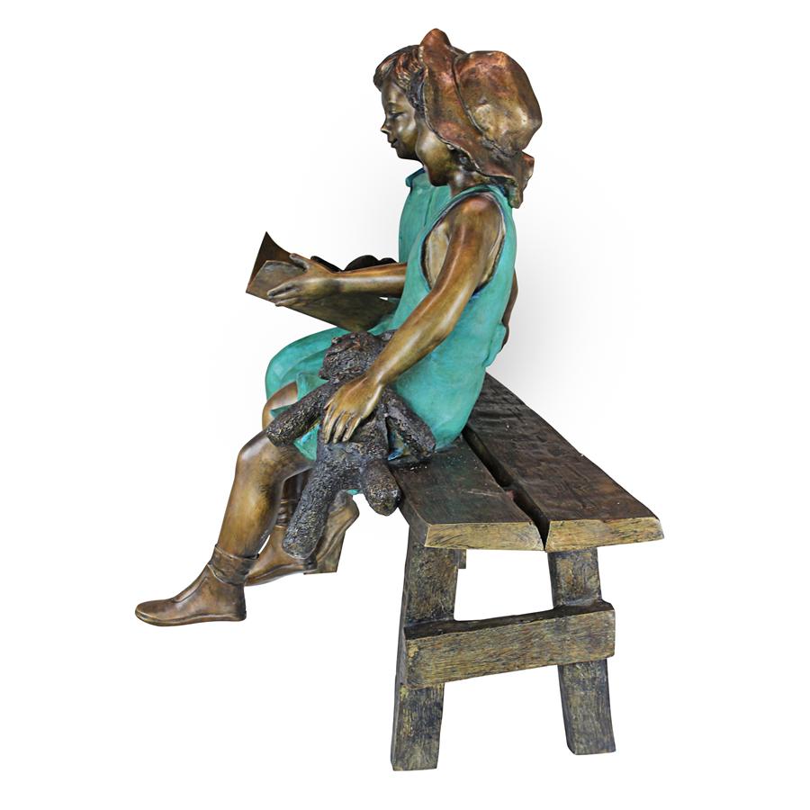 Read to Me, Boy and Girl on Bench Cast Bronze Garden Statue