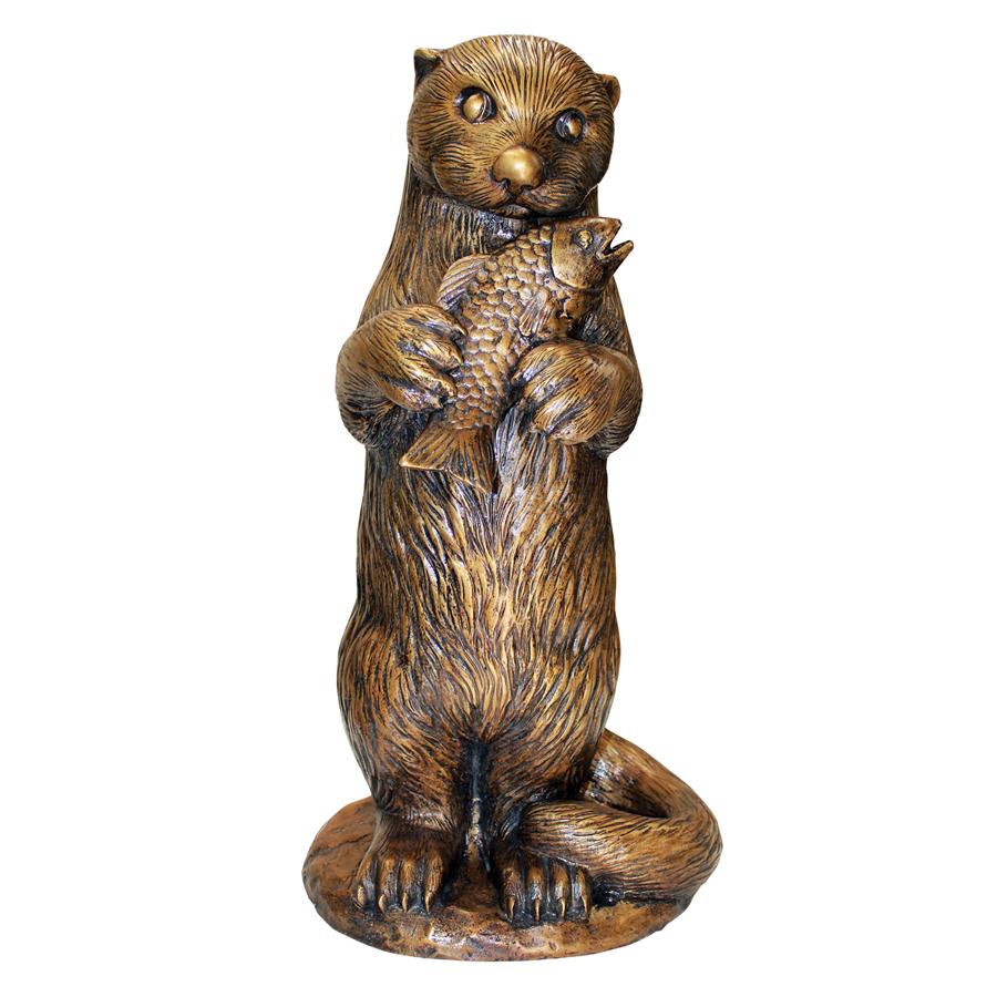 Standing Otter with Fish Cast Bronze Garden Statue