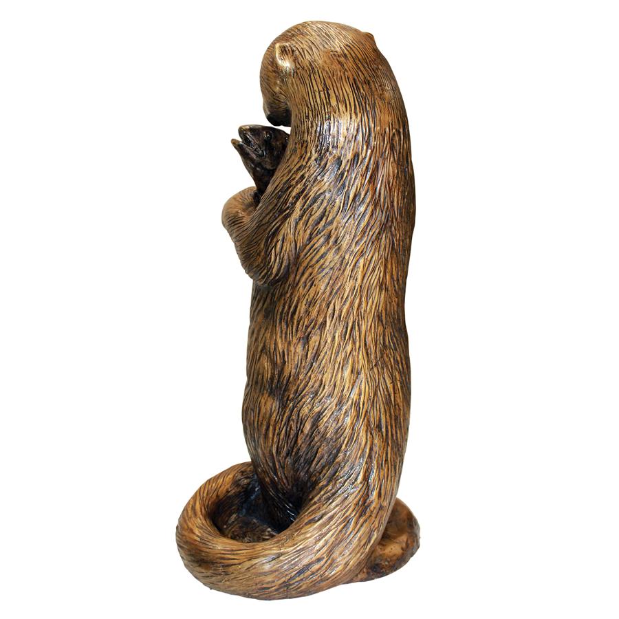 Standing Otter with Fish Cast Bronze Garden Statue