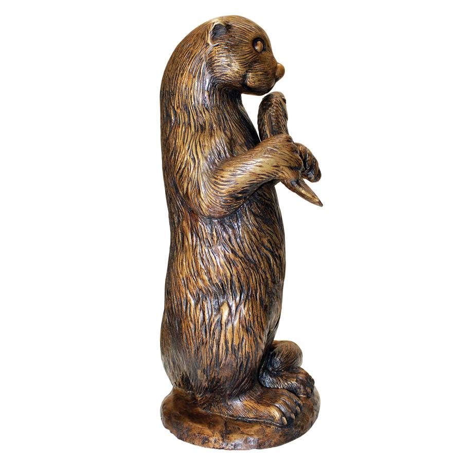 Standing Otter with Fish Cast Bronze Garden Statue