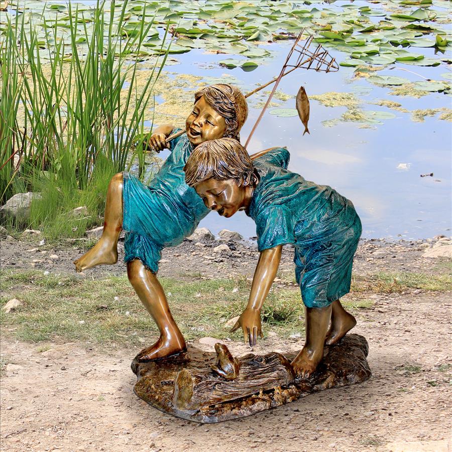 Double Trouble, Fishing Boys Cast Bronze Garden Statue