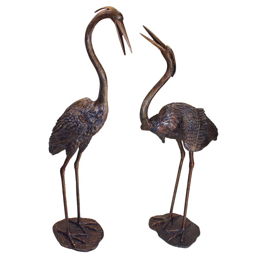 Grande Heron Cast Bronze Garden Statue Set