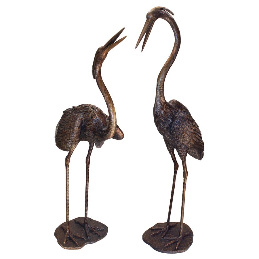 Grande Heron Cast Bronze Garden Statue Set