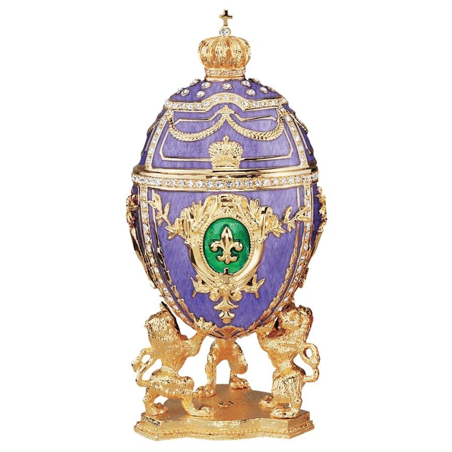Royal Romanov-Style Collectible Enameled Egg: Fleur-de-Lis