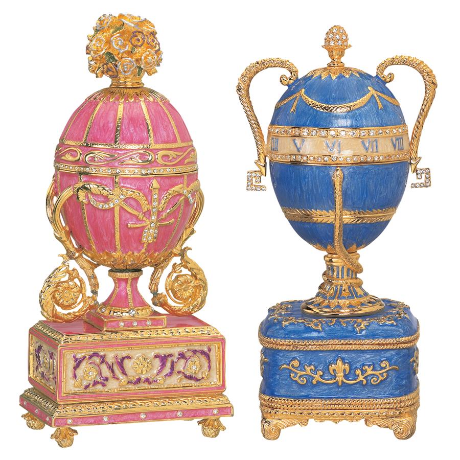 St. Petersburg Imperial Romanov-Style Collectible Enameled Eggs: Set of Two