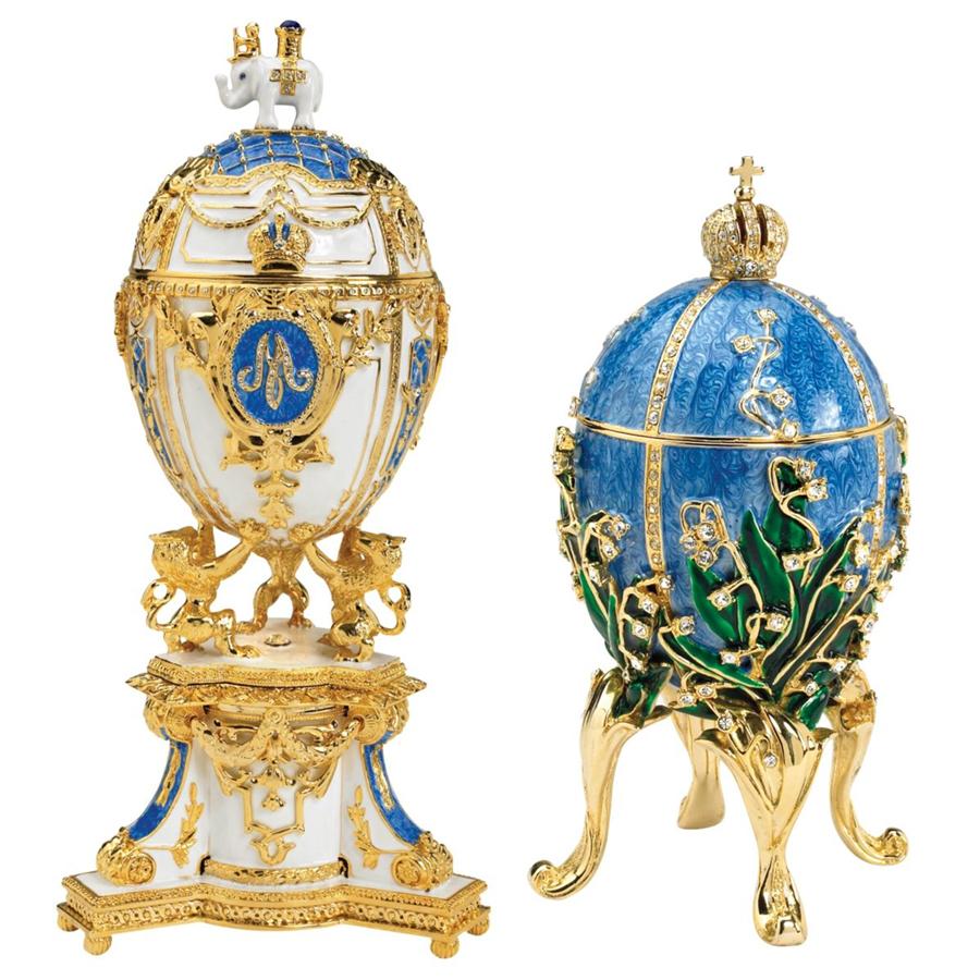 Empress Valentina and Galina Romanov-Style Collectible Enameled Eggs: Set of Two