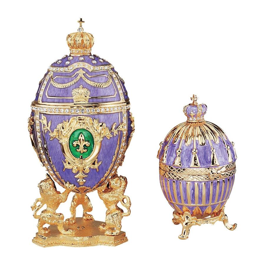 Royal Romanov-Style Collectible Enameled Eggs: Set of Two