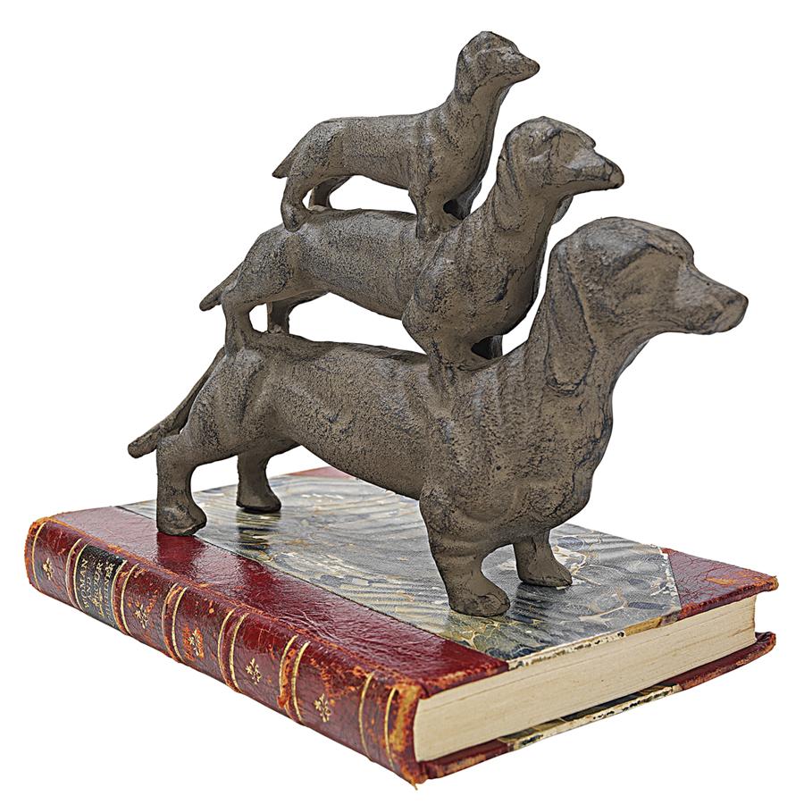 Stacked Hot Dogs Dachshund Cast Iron Statue