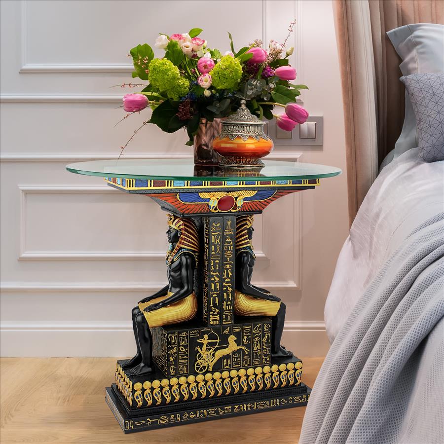 Tut the Egyptian Pharaoh Glass-Topped Sculptural Table