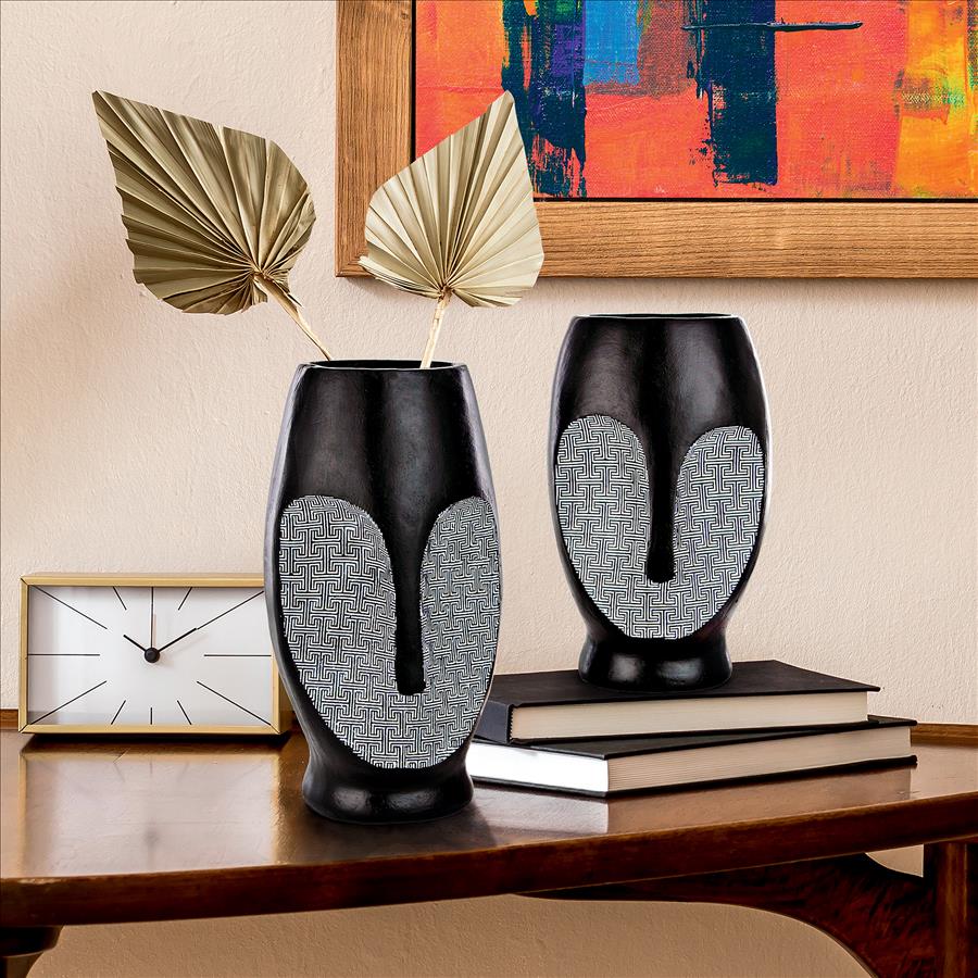 Contemporary Cubist African Mask Sculptural Vase Set