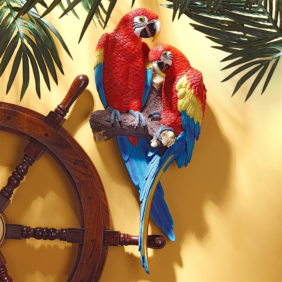 Scarlet Macaws Tropical Birds Wall Sculpture