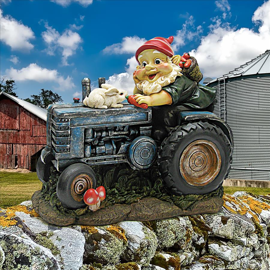 Bunny on Board the Tractor, Garden Gnome Statue