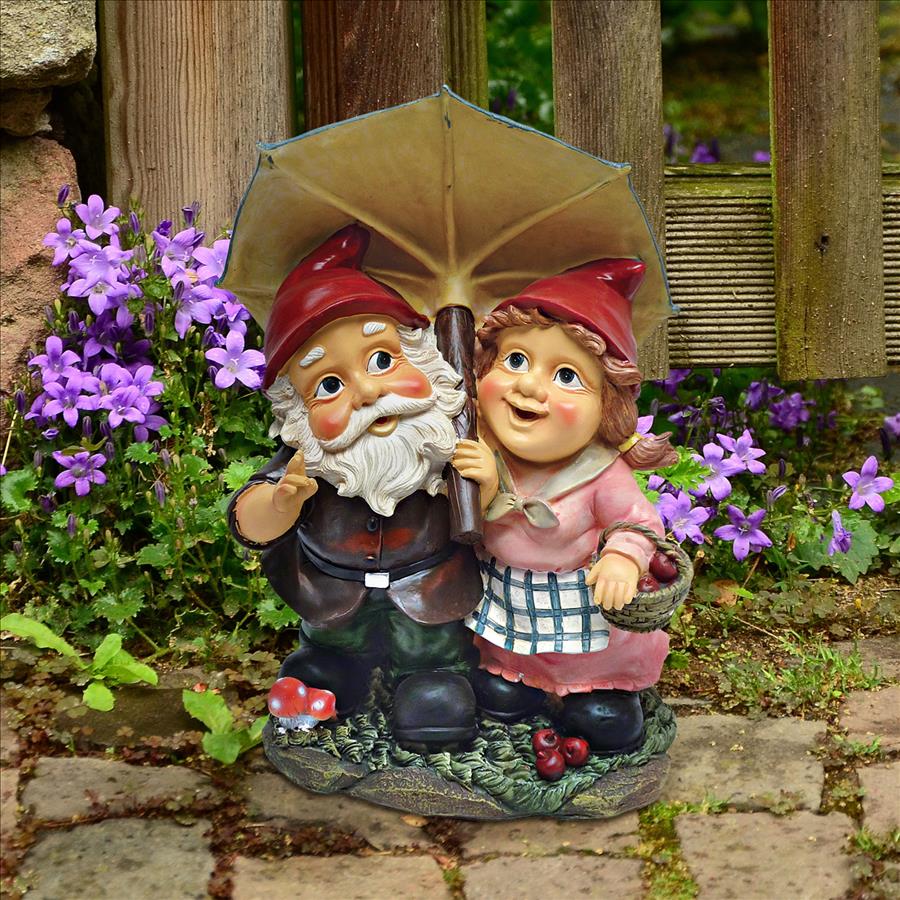 Rainy Day Gnomes Under an Umbrella Garden Statue