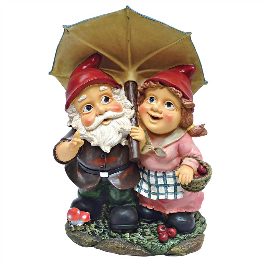 Rainy Day Gnomes Under an Umbrella Garden Statue