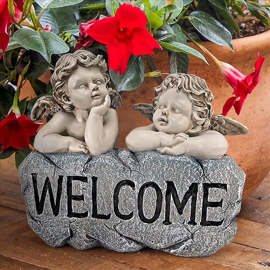Raphael's Cherub Twins Welcome Sign Statue