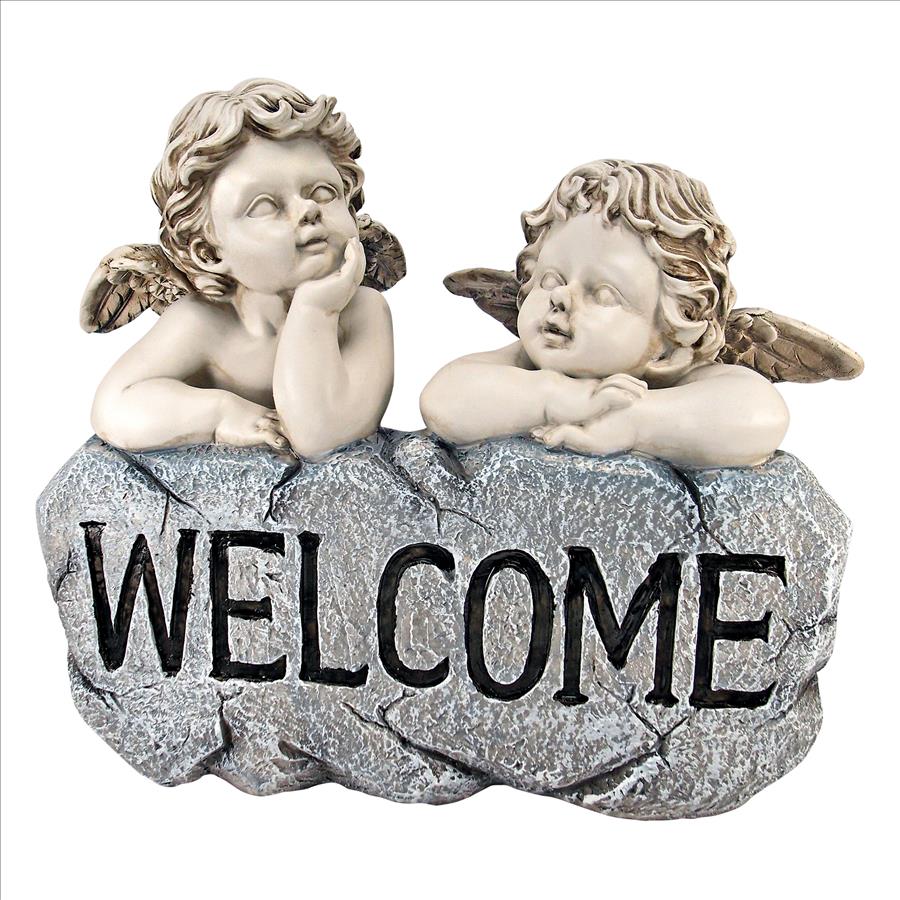 Raphael's Cherub Twins Welcome Sign Statue