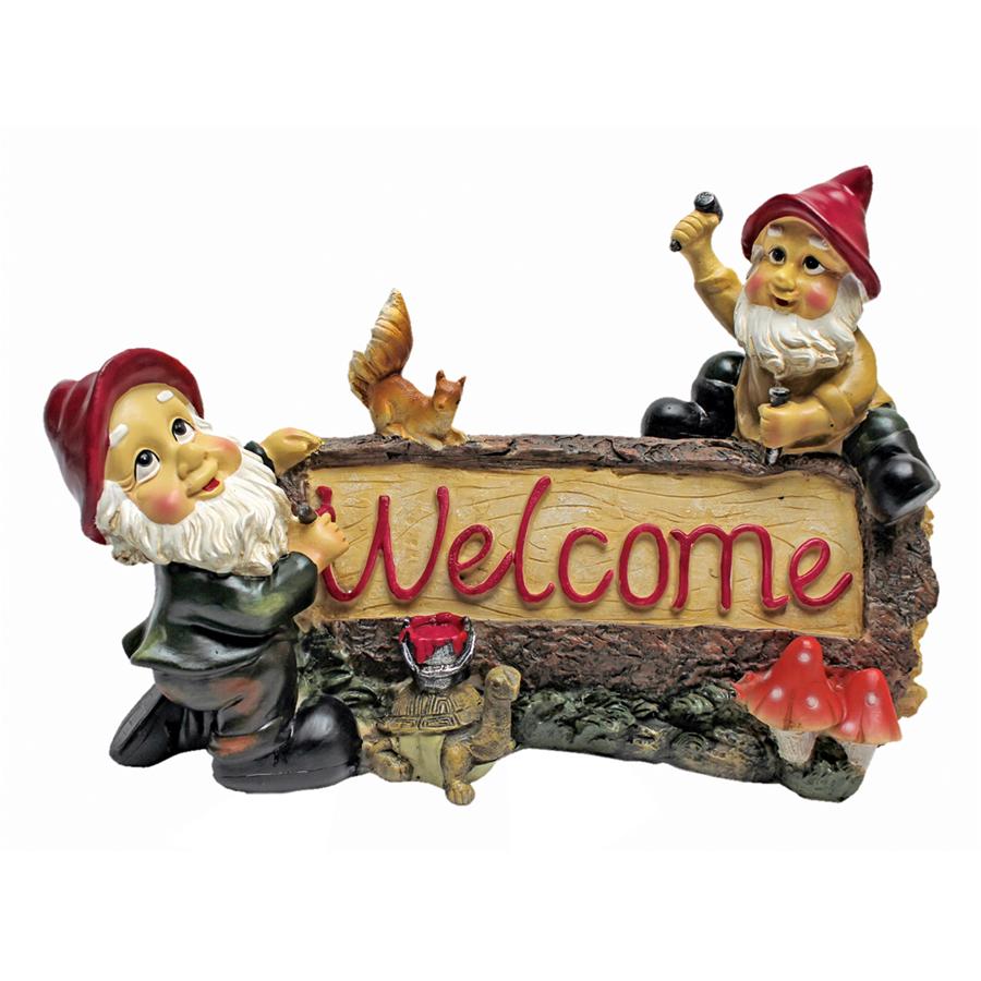 Greetings from the Garden Gnomes Welcome Sign Statue