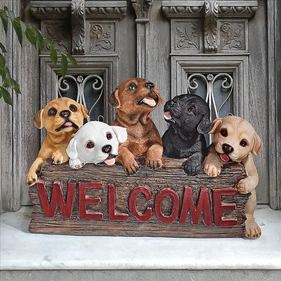 Puppy Parade Welcome Sign Statue