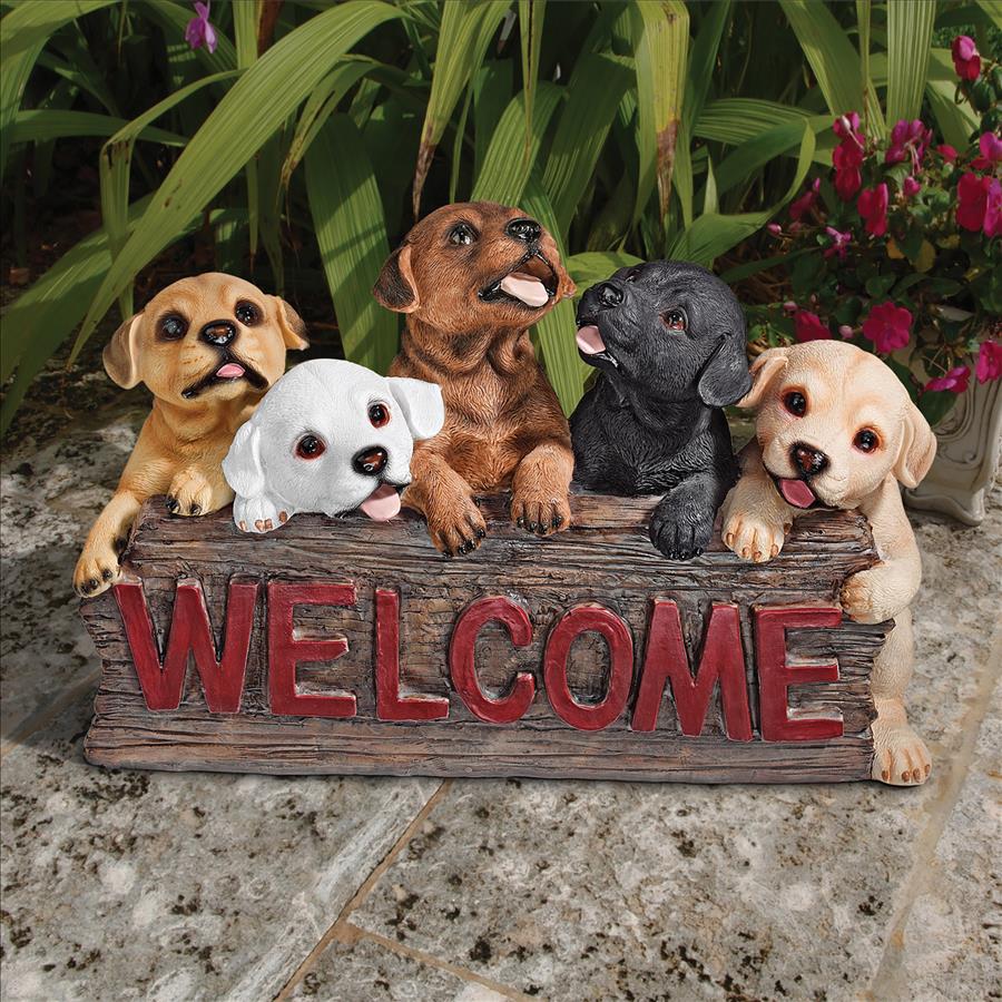 Puppy Parade Welcome Sign Statue