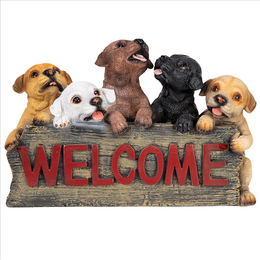 Puppy Parade Welcome Sign Statue