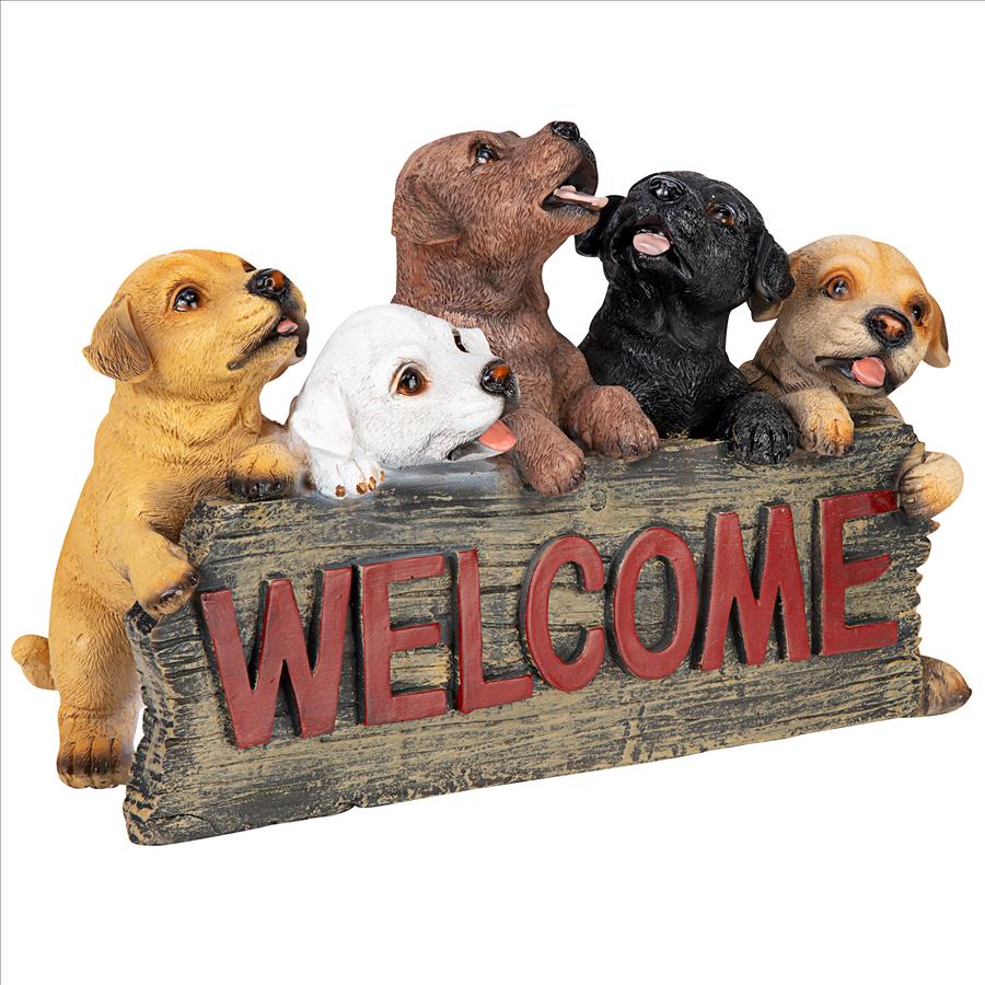 Puppy Parade Welcome Sign Statue