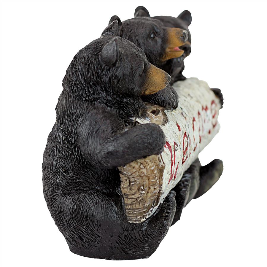 Black Bear Cubs Welcome Sign Statue