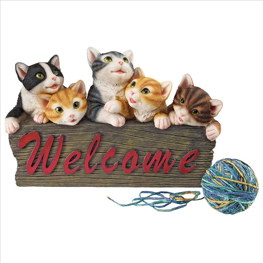 Kitten Kaboodle Cat Welcome Sign Statue