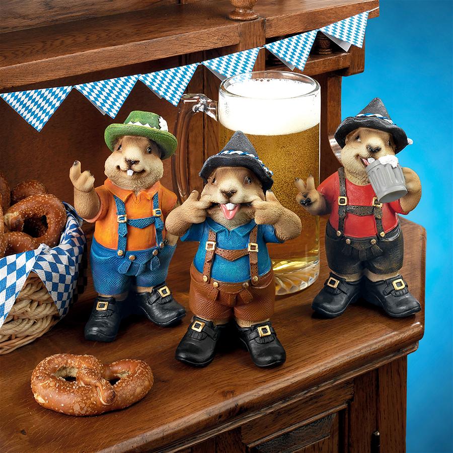 Oktoberfest Muskrats Bavarian Beer Buddy Trio Statues