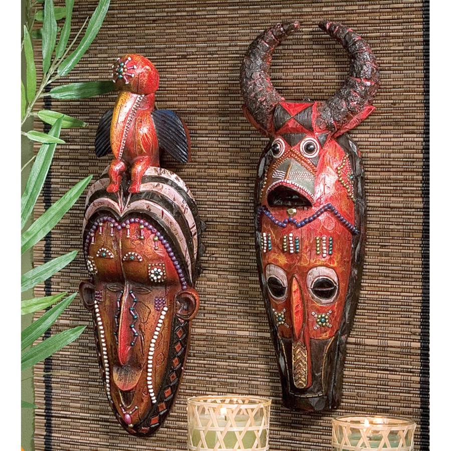 Masks of the Congo African Wall Sculptures: Set of Two