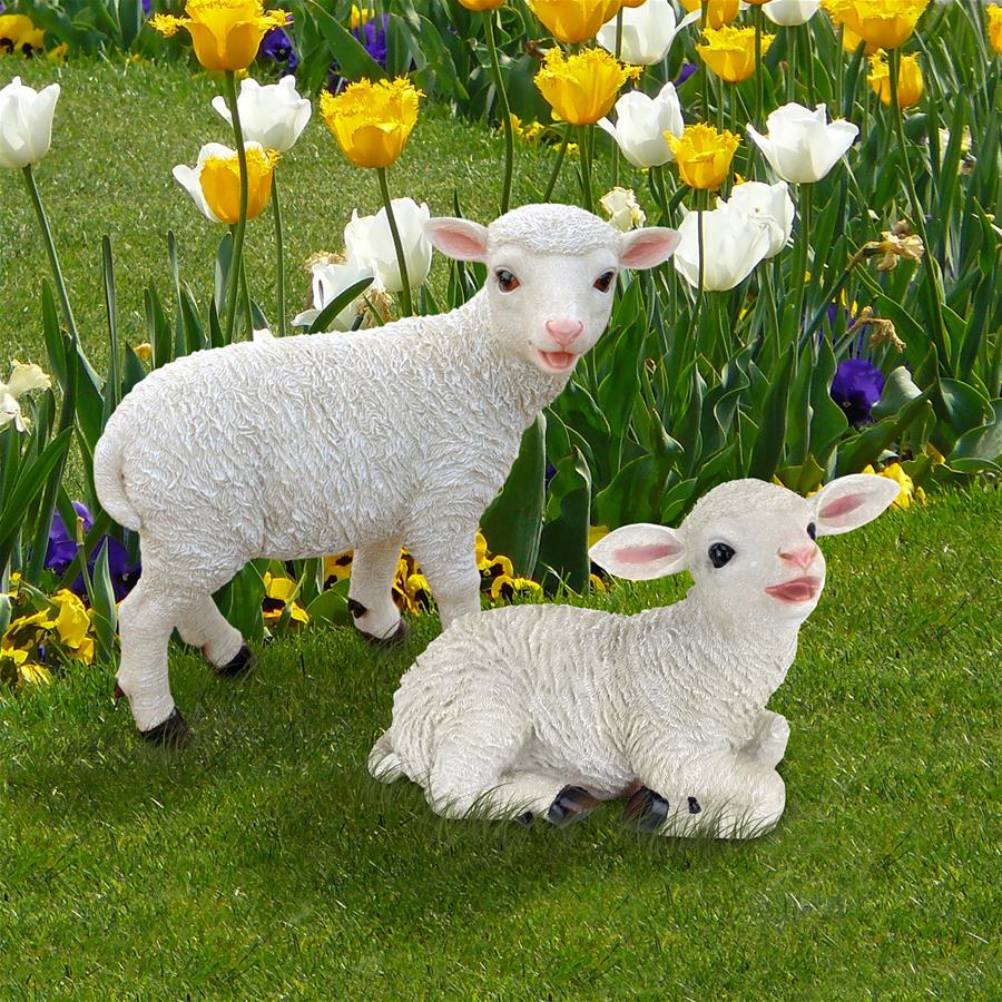 Yorkshire Lamb Garden Statues: Sitting Lamb & Standing Lamb