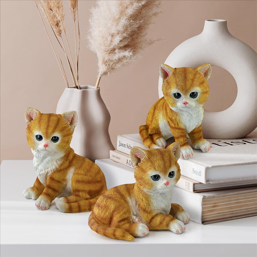 Tabby Kitten Triplets, Baby Cat Statues