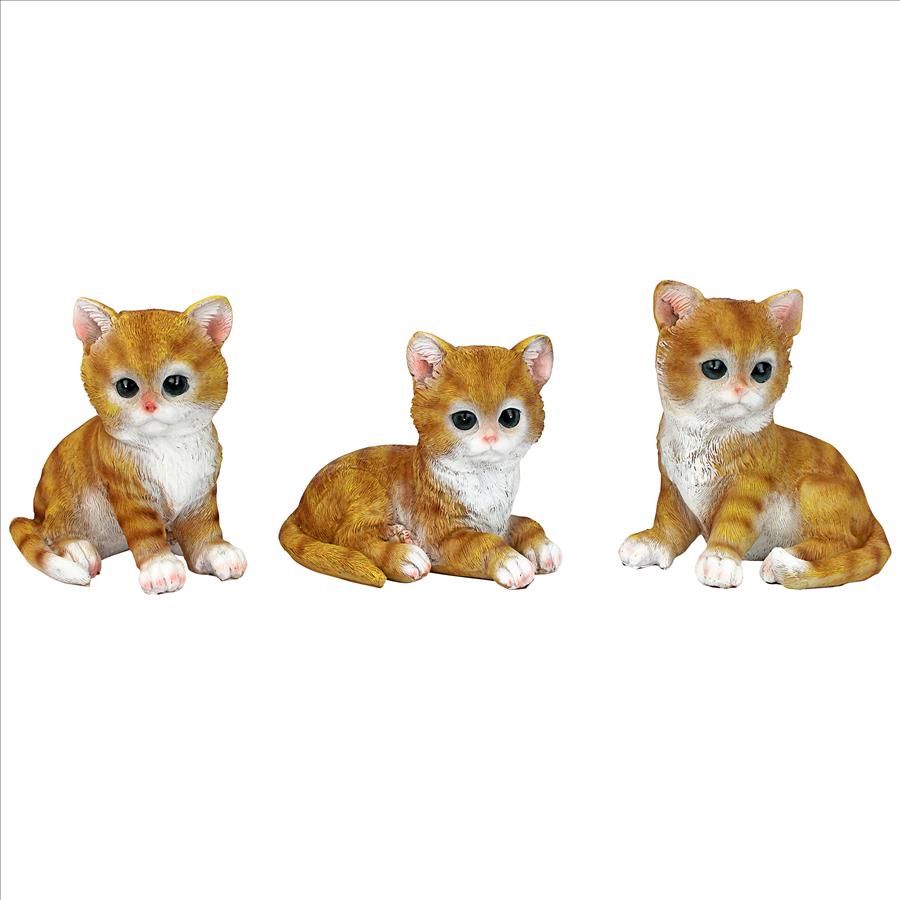 Tabby Kitten Triplets, Baby Cat Statues