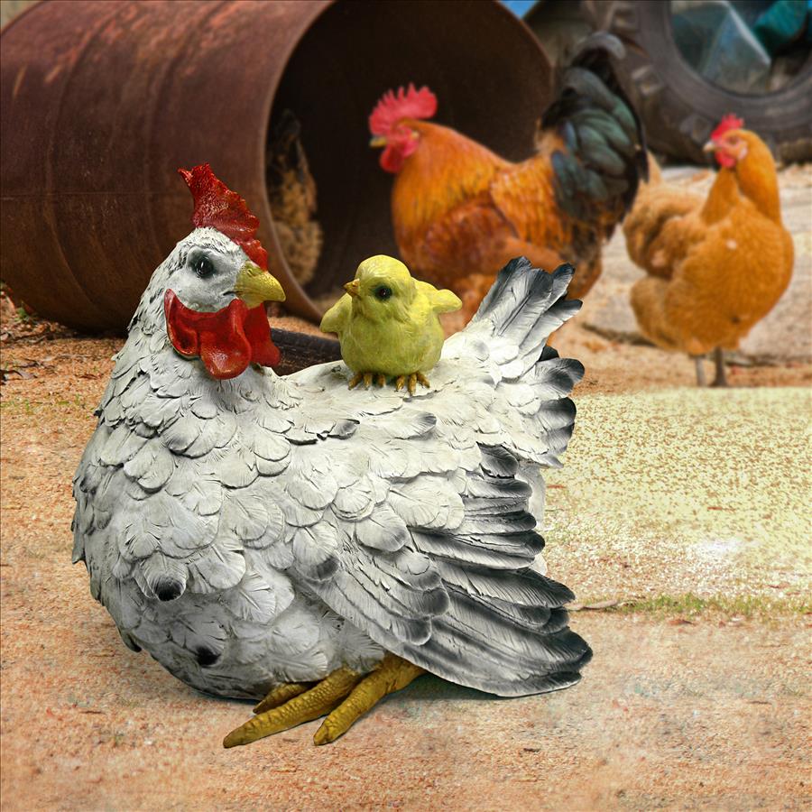 Barnyard Mother Hen and Baby Chick Statue