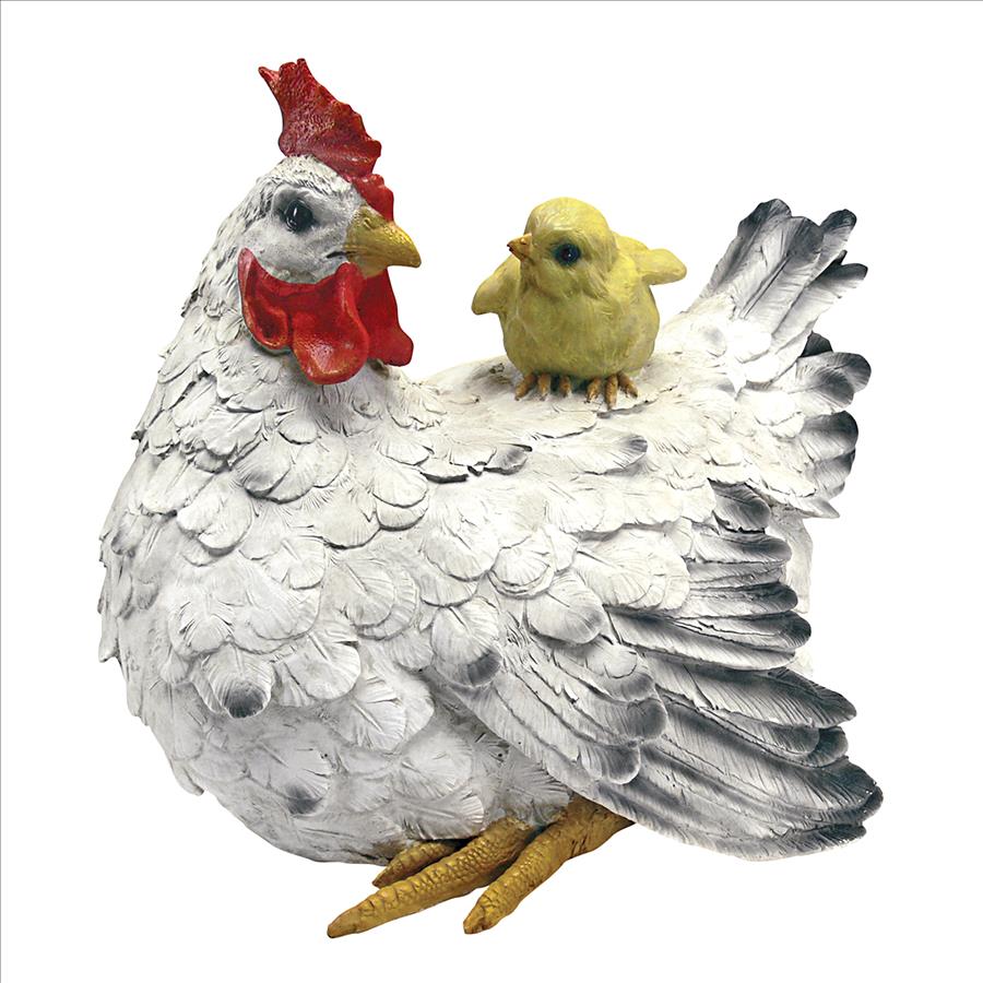 Barnyard Mother Hen and Baby Chick Statue