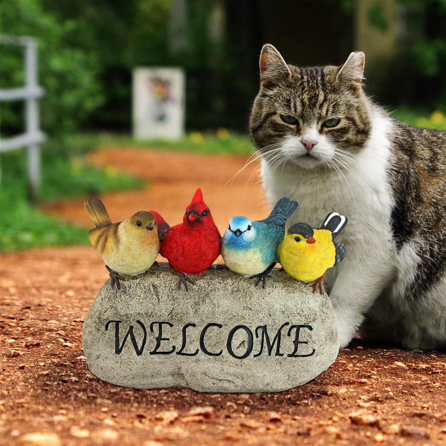 Birdy Welcome Sign Garden Stone Statue: Large