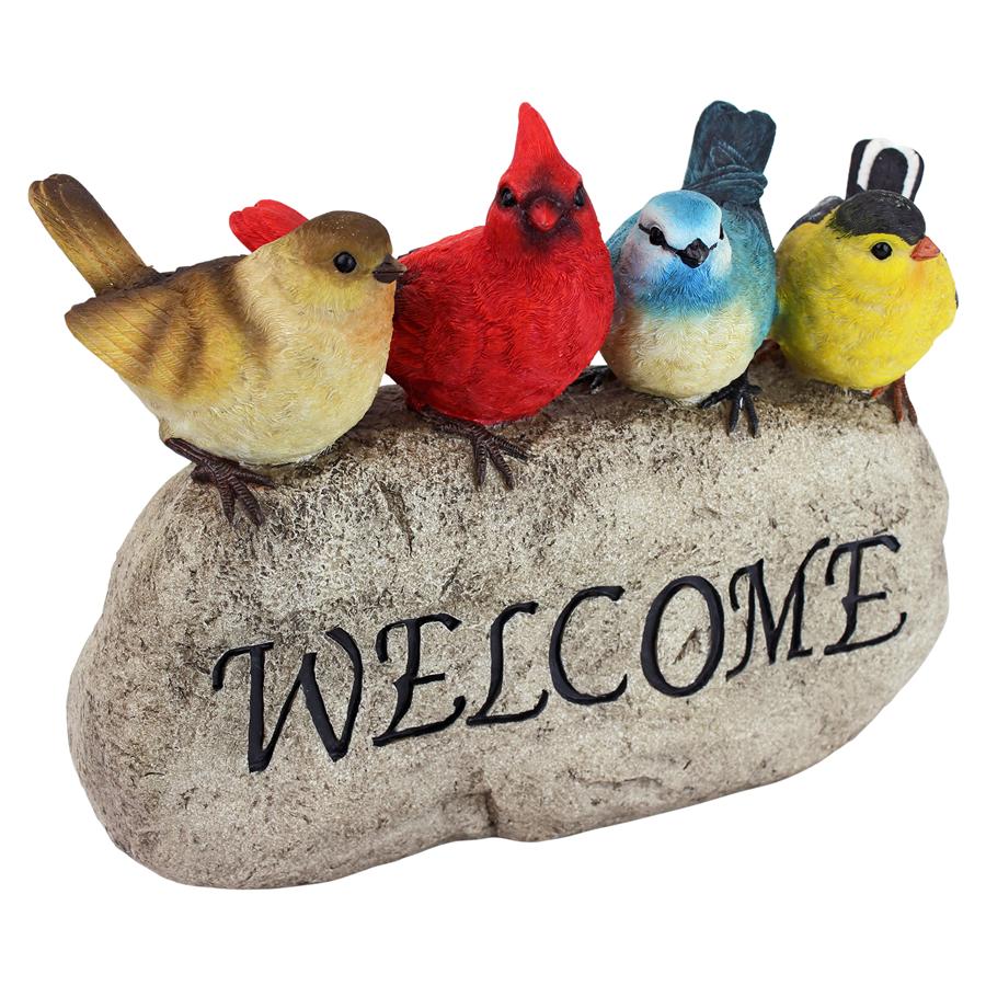 Birdy Welcome Sign Garden Stone Statue: Large