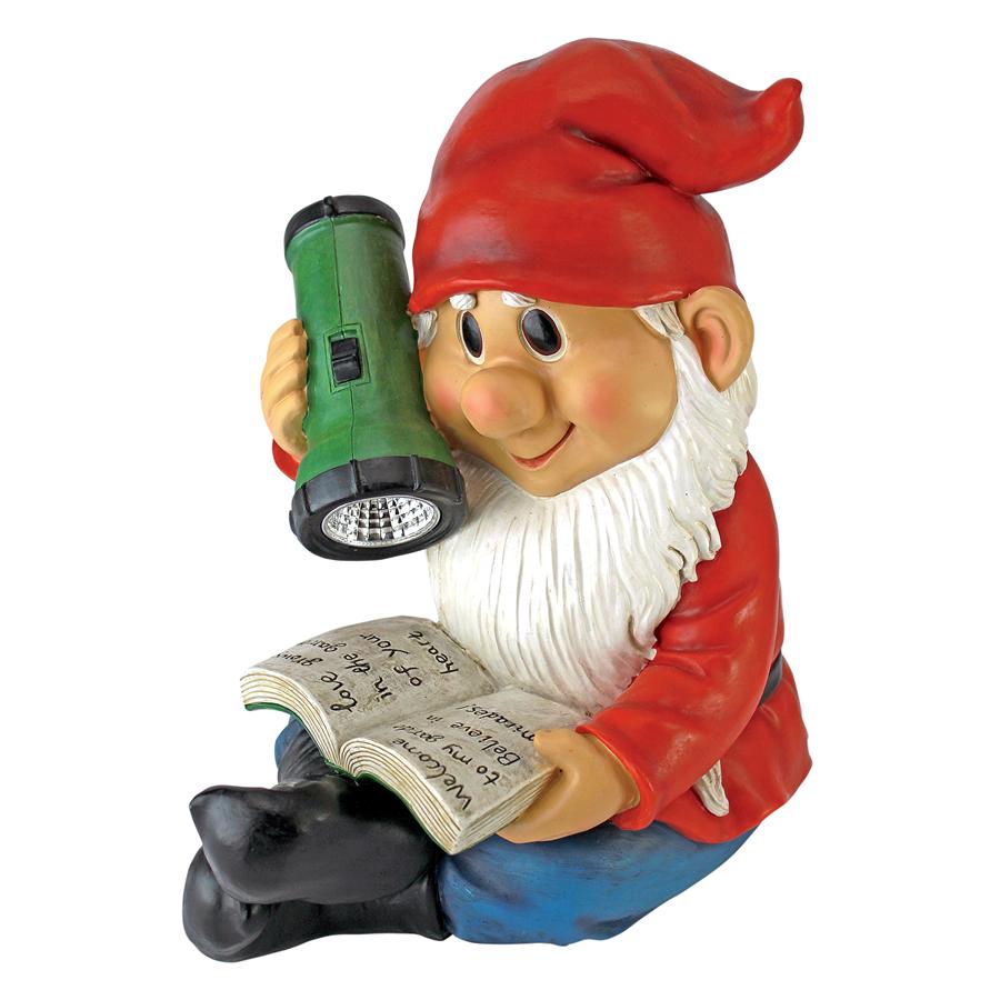 Flashlight Freddie Solar Garden Gnome Statue