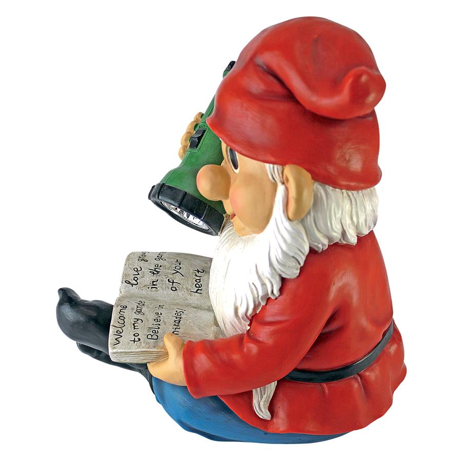 Flashlight Freddie Solar Garden Gnome Statue