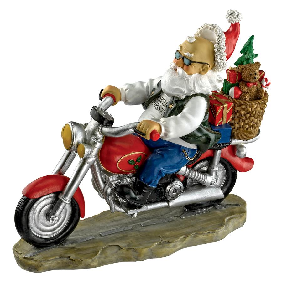 Old School Father Christmas Santa Biker Statue