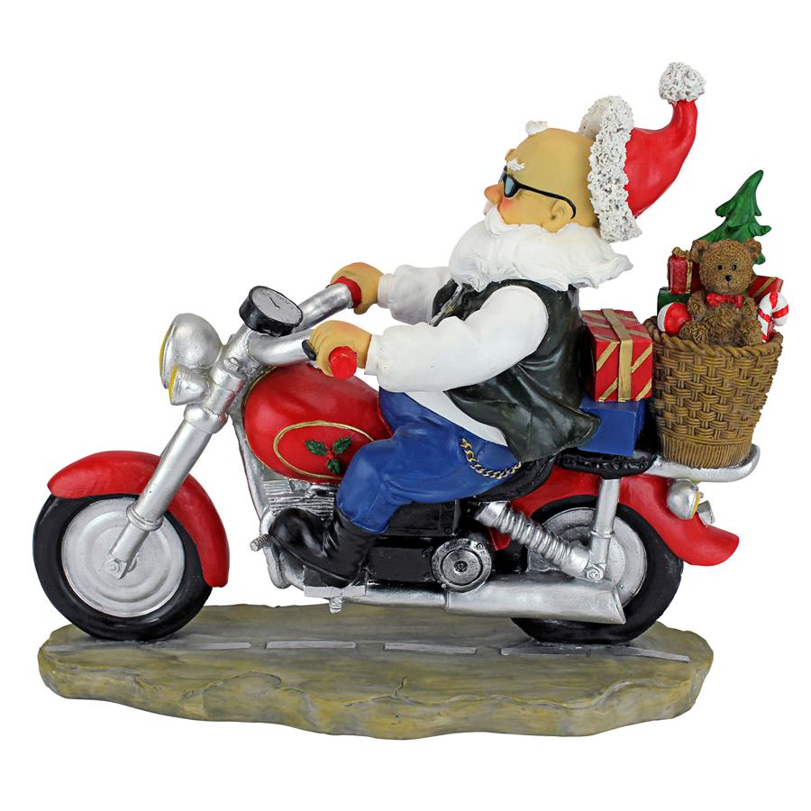 Old School Father Christmas Santa Biker Statue