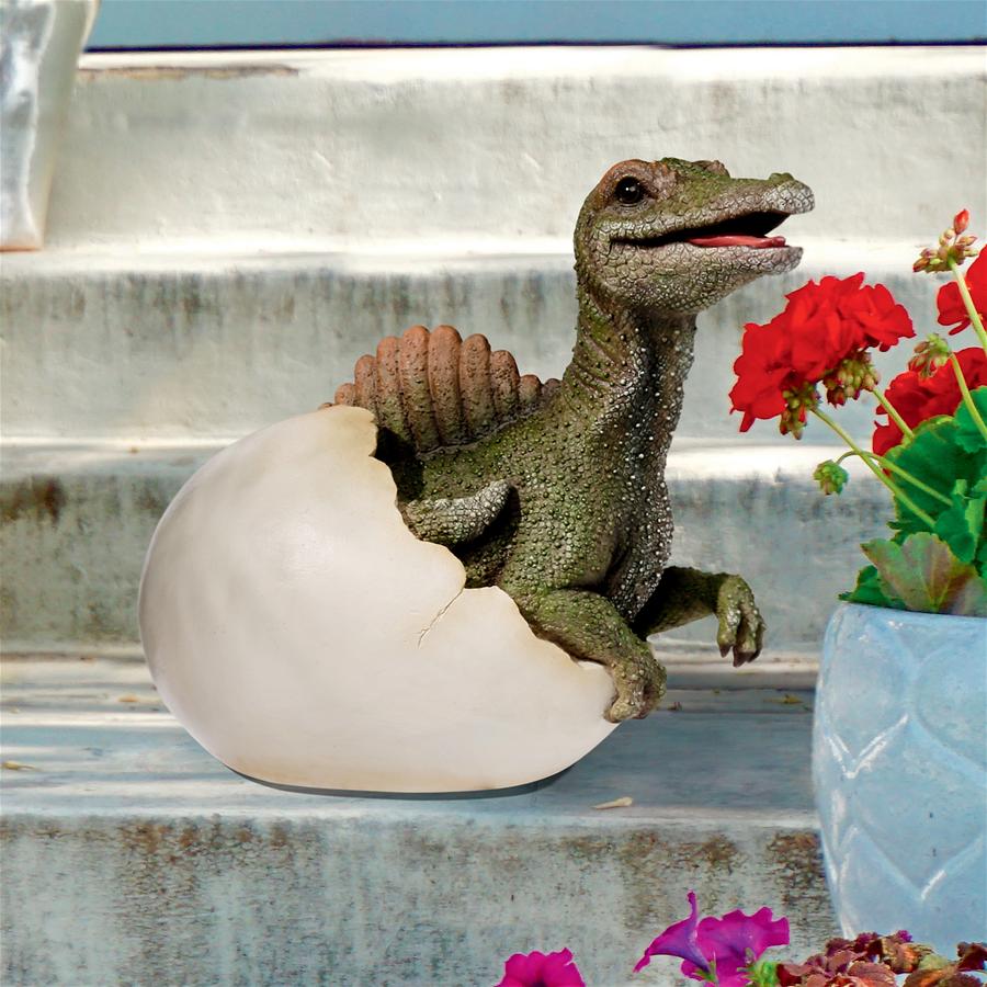 Prehistoric Spinosaurus Dinosaur Egg Hatchling Garden Statue