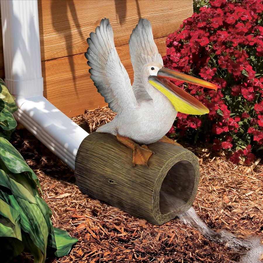 Splash the Pelican Gutter Guardian Downspout Statue