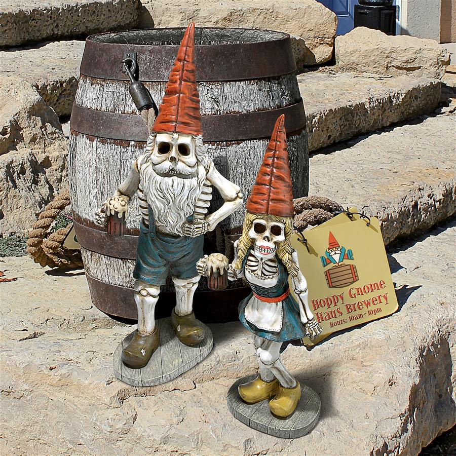 Bavarian Oktoberfest Skeleton Gnome Statues: Set of Two