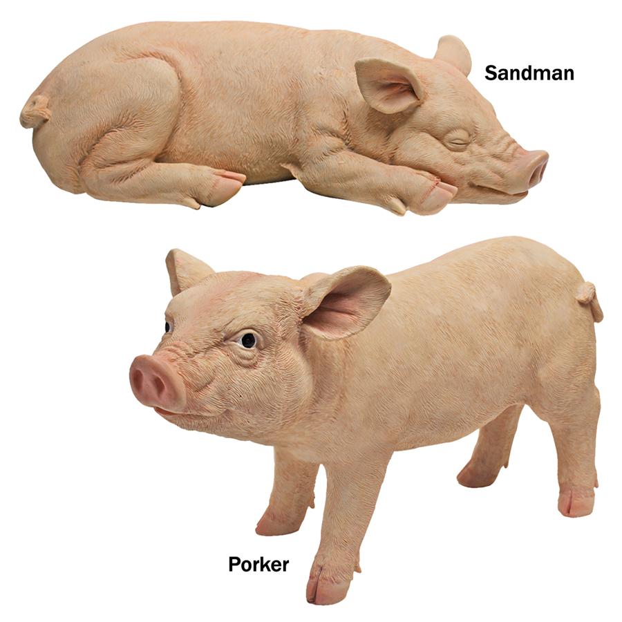 Sandman and Porker, the Piggies Garden Statues: Set of Two