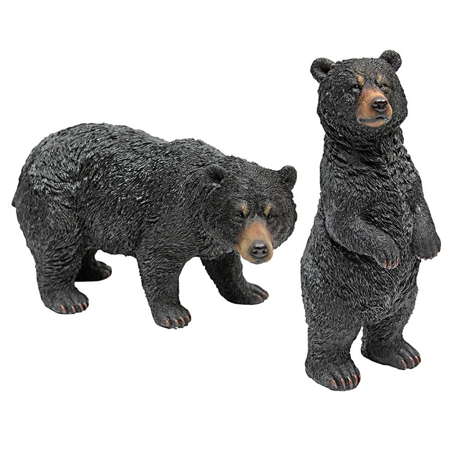 Walking and Standing Black Bear Statues: Set of Two