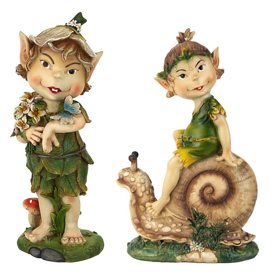 Pixie Pete Elfin Gnome Garden Statues: Set of Two