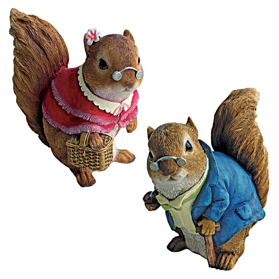 Grandmother and Grandfather Squirrel Statues: Set of Two