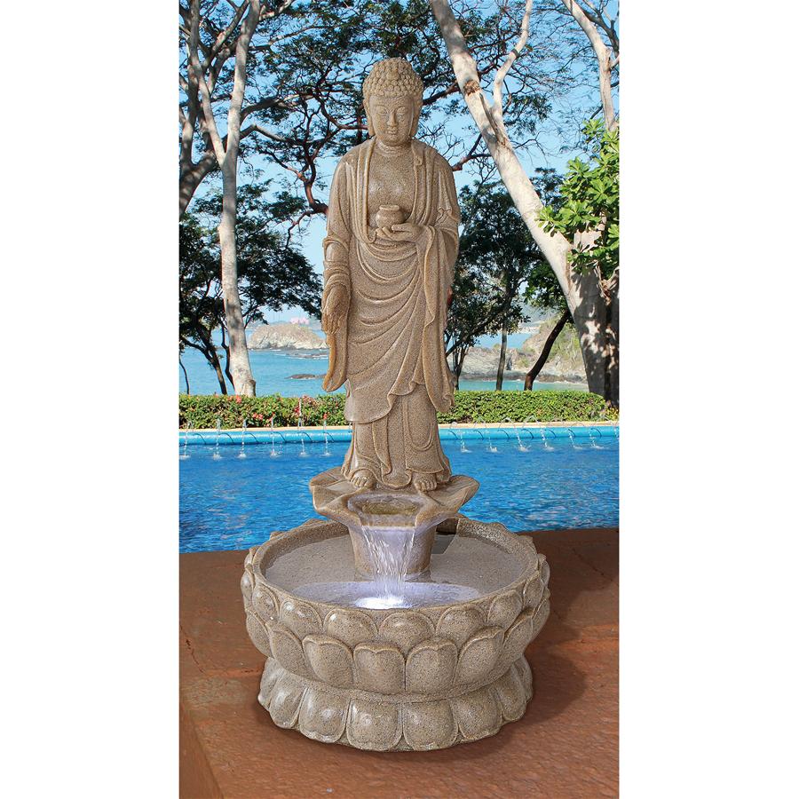 Earth Witness Buddha Illuminated Garden Fountain: Large