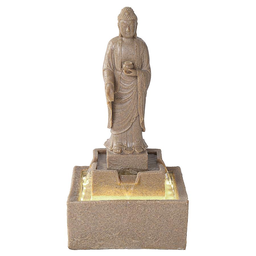 Earth Witness Buddha Illuminated Garden Fountain: Medium