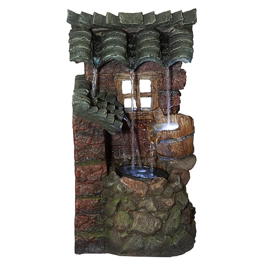 Cottage in the Forest Cascading Waterfall Illuminated Tabletop Fountain